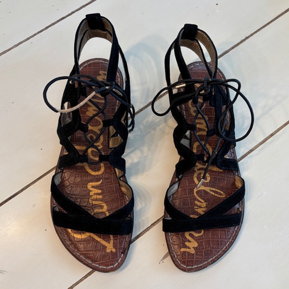 Sam Edelman Gemma Gladiator Leather Lace Up Suede Sandal Women's Size 8 Black - Picture 3 of 12